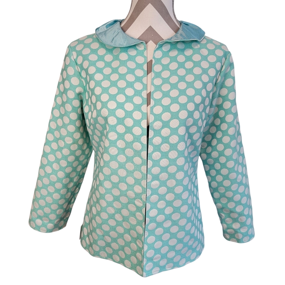 Grace Chuang NY Women's Open Front Blazer Jacket Size 14 Polka Dots Deadstock